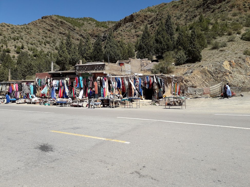 One of many roadside stalls selling scarves and trinkets